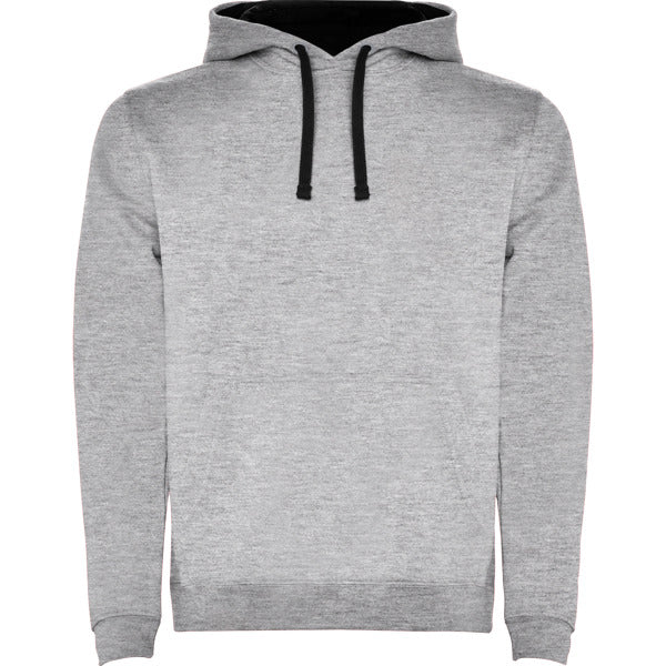 Roly Urban men's hoodie in heather grey/black, ready for logo printing or embroidery