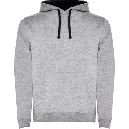 Roly Urban men's hoodie in heather grey/black, ready for logo printing or embroidery