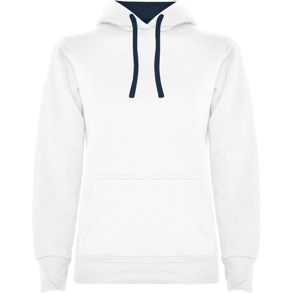 Roly Urban Woman women's hoodie in white/navy blue, ready for logo printing or embroidery