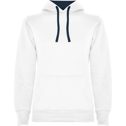 Roly Urban Woman women's hoodie in white/navy blue, ready for logo printing or embroidery