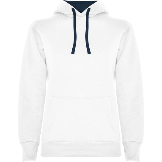 Roly Urban Woman women's hoodie in white/navy blue, ready for logo printing or embroidery