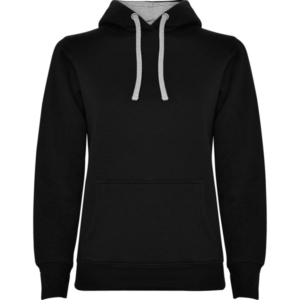 Roly Urban Woman women's hoodie in black/heather grey, ready for logo printing or embroidery