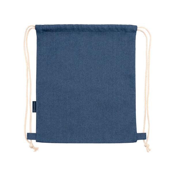 Stamina Boney denim fabric drawstring bag in blue jeans, ready for logo printing