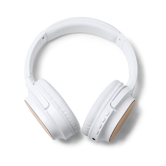 Stamina Sonus bamboo and recycled ABS headphones in white, ready for laser engraving