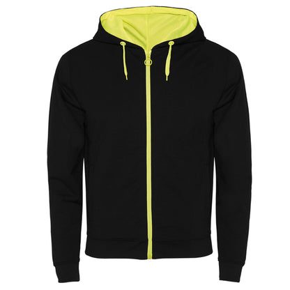 Roly Fuji men's hoodie in black/fluor yellow, ready for logo printing or embroidery