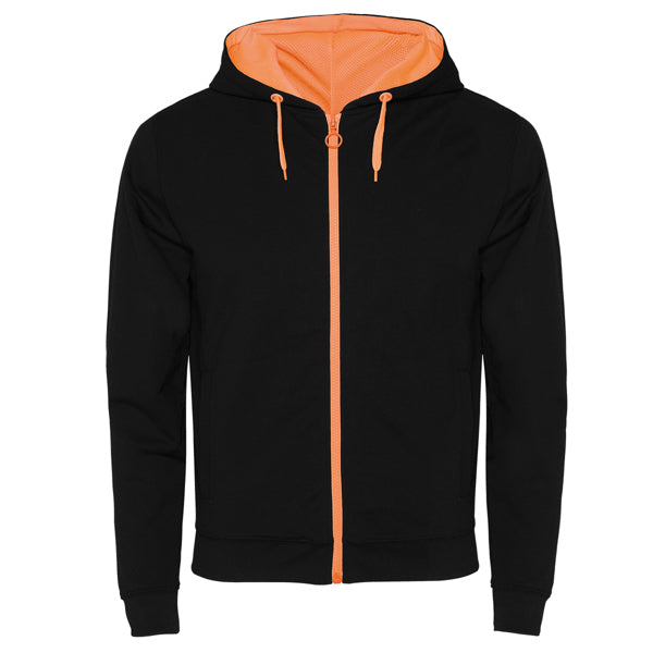 Roly Fuji men's hoodie in black/fluor orange, ready for logo printing or embroidery