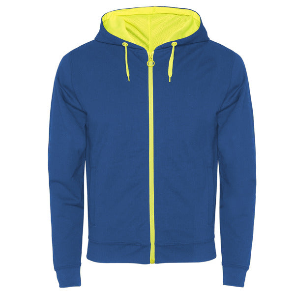 Roly Fuji men's hoodie in royal blue/fluor yellow, ready for logo printing or embroidery