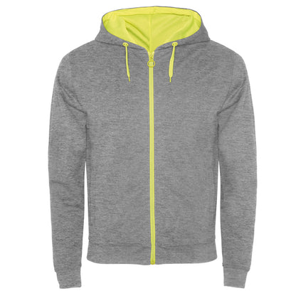 Roly Fuji men's hoodie in grey/fluor yellow, ready for logo printing or embroidery