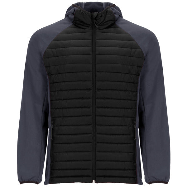 Roly Minsk men's jacket in black/lead, ready for logo printing or embroidery