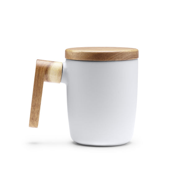 Stamina Lovet ceramic and bamboo mug 350 ml in white, ready for laser engraving