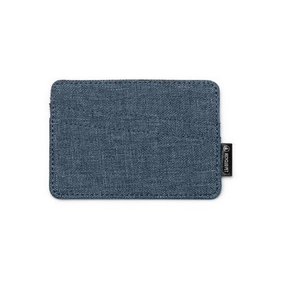 Stamina Timber RPET recycled polyester RFID card holder in heather denim, ready for logo printing