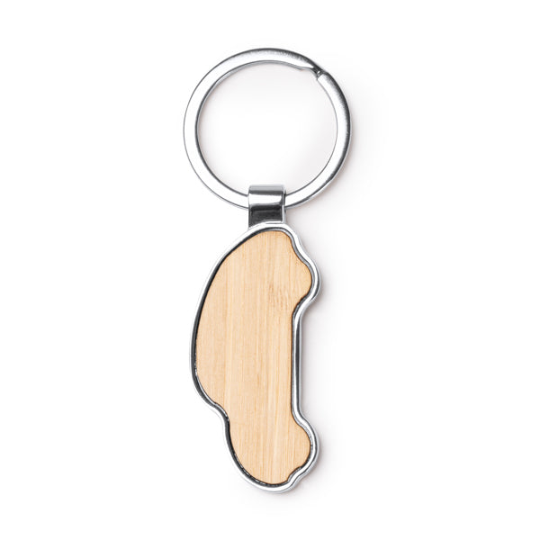 Stamina Teslar bamboo and chrome-plated metal keyring in beige, ready for laser engraving