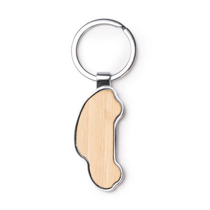Stamina Teslar bamboo and chrome-plated metal keyring in beige, ready for laser engraving