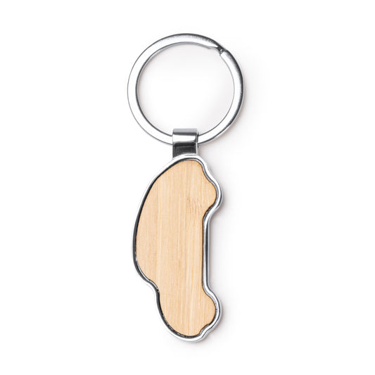 Stamina Teslar bamboo and chrome-plated metal keyring in beige, ready for laser engraving