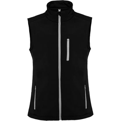 Roly Nevada men's softshell gilet in black, ready for logo printing or embroidery