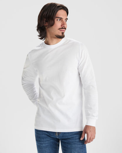 Roly Pointer men's long-sleeve T-shirt in white, alternative view, ready for logo printing or embroidery