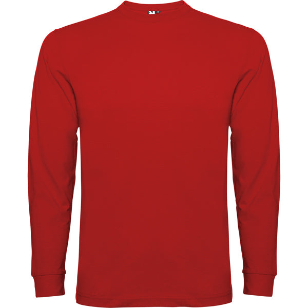 Roly Pointer men's long-sleeve T-shirt in red, ready for logo printing or embroidery