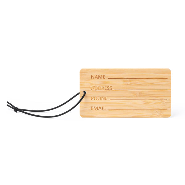 Stamina Kabore bamboo suitcase luggage tag in beige, ready for laser engraving