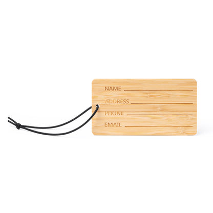 Stamina Kabore bamboo suitcase luggage tag in beige, ready for laser engraving