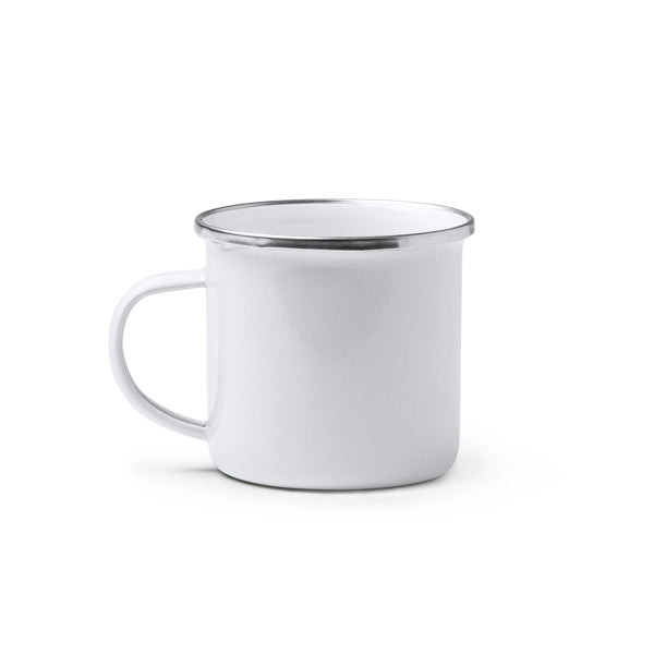 Stamina Cardif retro-style enameled metal mug 380 ml in white, ready for laser engraving