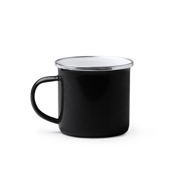 Stamina Cardif retro-style enameled metal mug 380 ml in black, ready for laser engraving