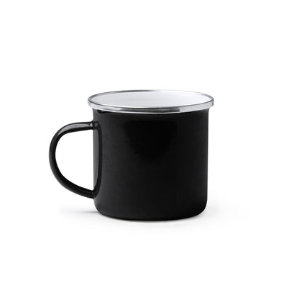 Stamina Cardif retro-style enameled metal mug 380 ml in black, ready for laser engraving