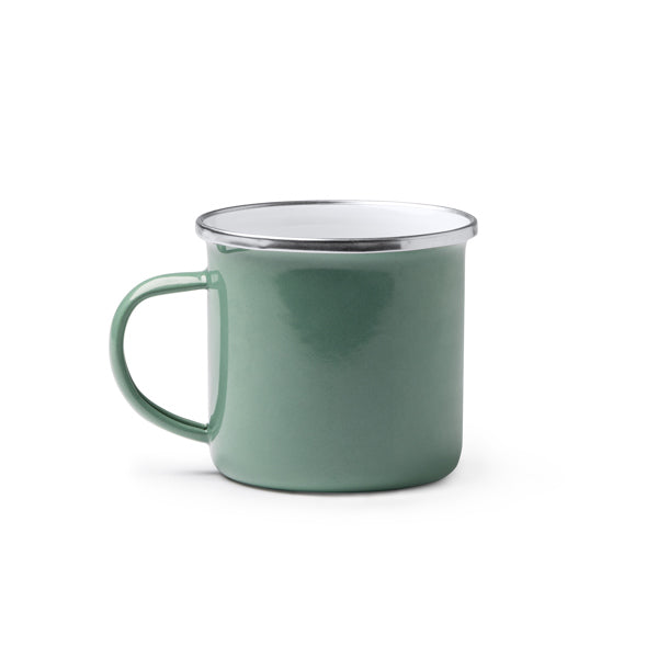 Stamina Cardif retro-style enameled metal mug 380 ml in sage green, ready for laser engraving