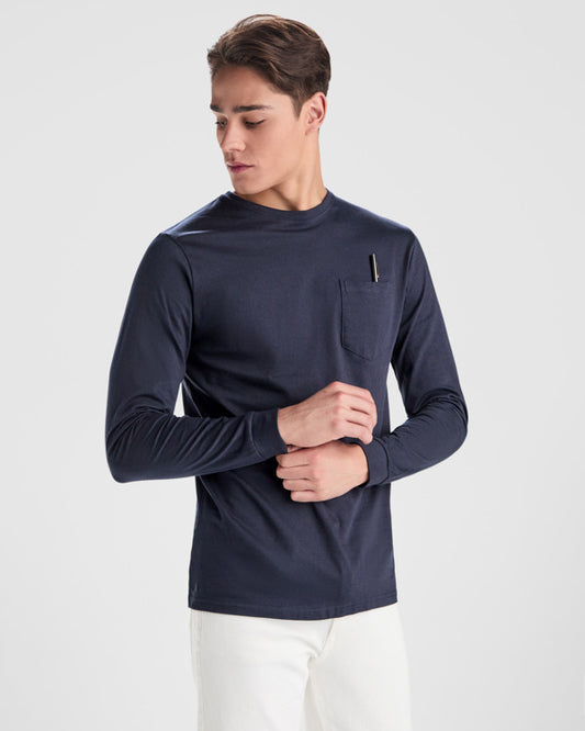 Roly Shiba men's long-sleeve T-shirt in navy blue, alternative view, ready for logo printing or embroidery