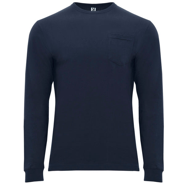 Roly Shiba men's long-sleeve T-shirt in navy blue, ready for logo printing or embroidery