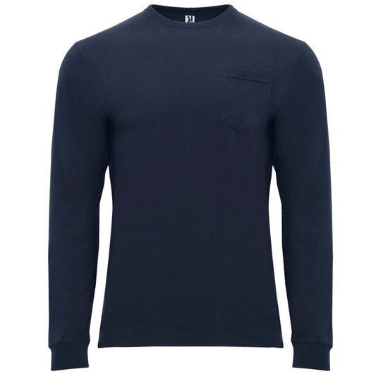 Roly Shiba men's long-sleeve T-shirt in navy blue, ready for logo printing or embroidery