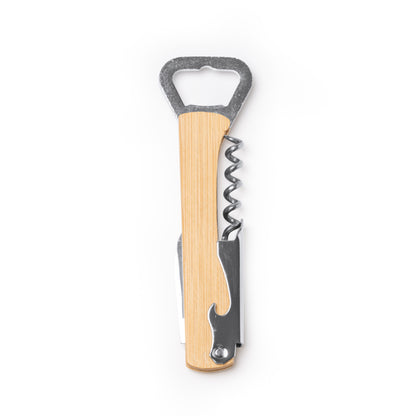 Stamina Saipan stainless steel and bamboo bottle opener in beige, ready for laser engraving