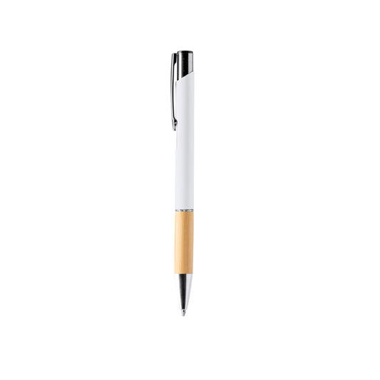 Stamina Borux aluminium and bamboo ball pen in white, ready for laser engraving