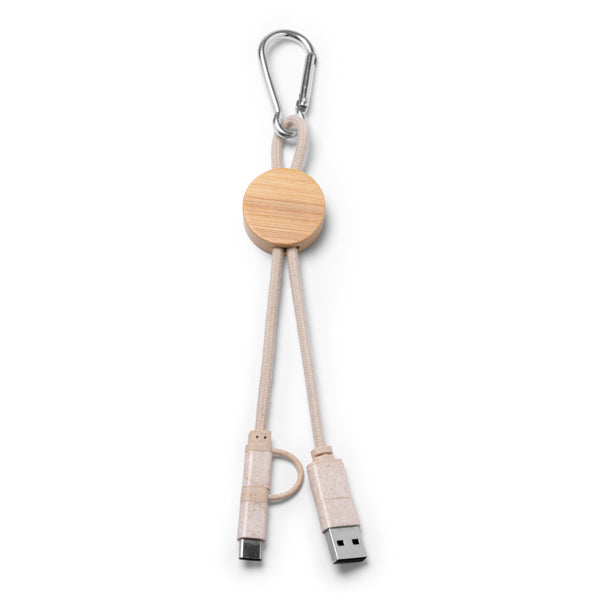 Stamina Pombas bamboo charging cable in beige, ready for laser engraving