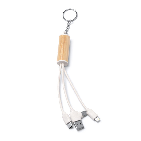 Stamina Pombo bamboo and wheat fibre charging cable in beige, ready for laser engraving