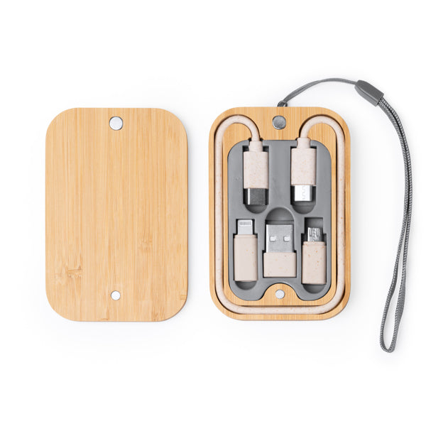 Stamina Bacu wheat fibre and bamboo charging cable in beige, ready for logo printing