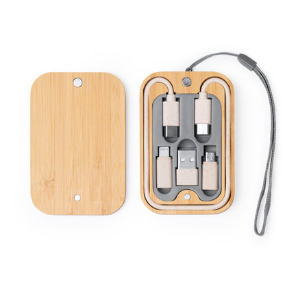 Stamina Bacu wheat fibre and bamboo charging cable in beige, ready for logo printing