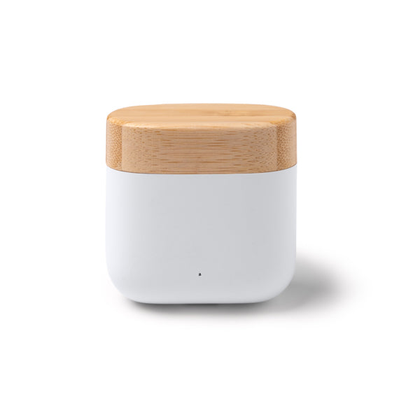 Stamina Sauro recycled ABS and bamboo earbuds in white, ready for logo printing