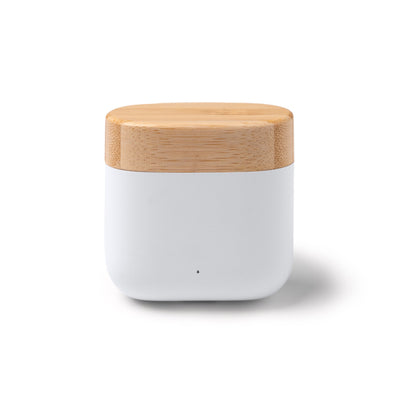 Stamina Sauro recycled ABS and bamboo earbuds in white, ready for logo printing