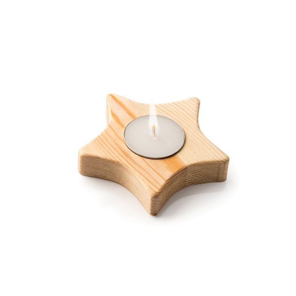 Stamina Maka candle with a wooden recipient in star, ready for laser engraving