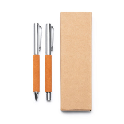 Stamina Tombol recycled leather writing set in beige, ready for laser engraving