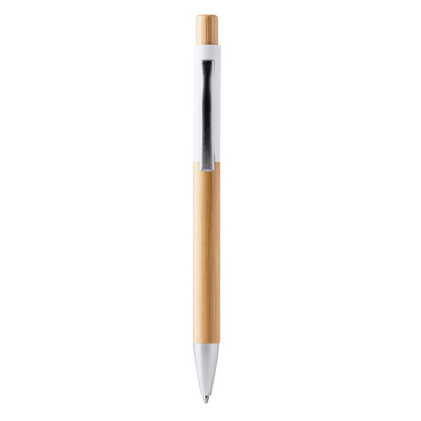 Stamina Osiris bamboo ball pen in white, ready for logo printing