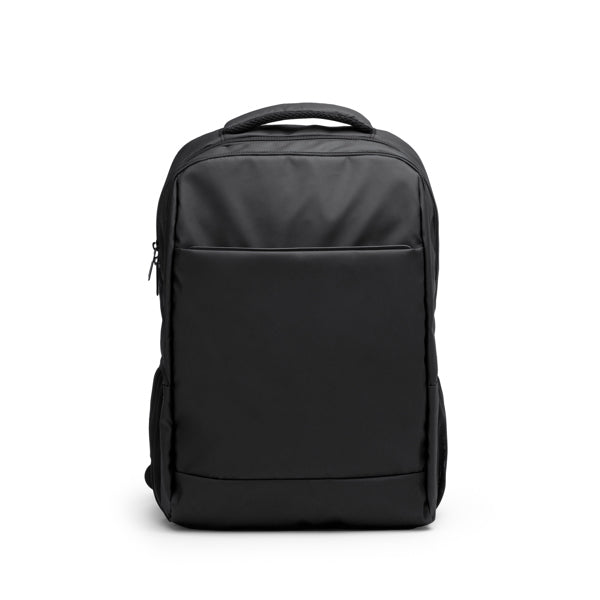 Stamina Brunen PU leather backpack in black, ready for logo printing