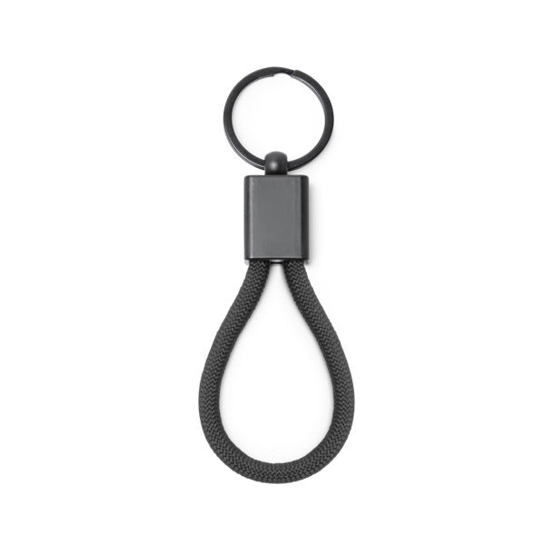 Stamina Makan metal and polyester keyring in black, ready for laser engraving