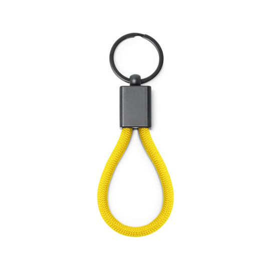 Stamina Makan metal and polyester keyring in yellow, ready for laser engraving