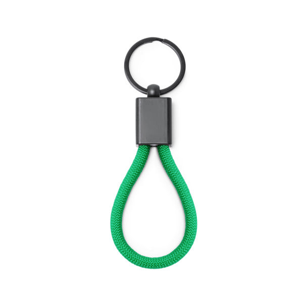 Stamina Makan metal and polyester keyring in fern green, ready for laser engraving