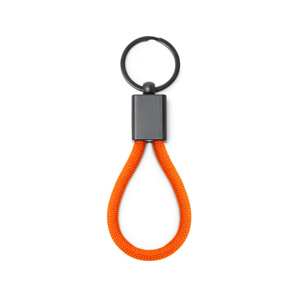 Stamina Makan metal and polyester keyring in orange, ready for laser engraving
