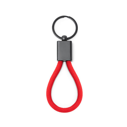 Stamina Makan metal and polyester keyring in red, ready for laser engraving