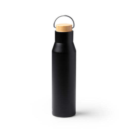 Stamina Meyer recycled stainless steel vacuum flask in black, ready for laser engraving