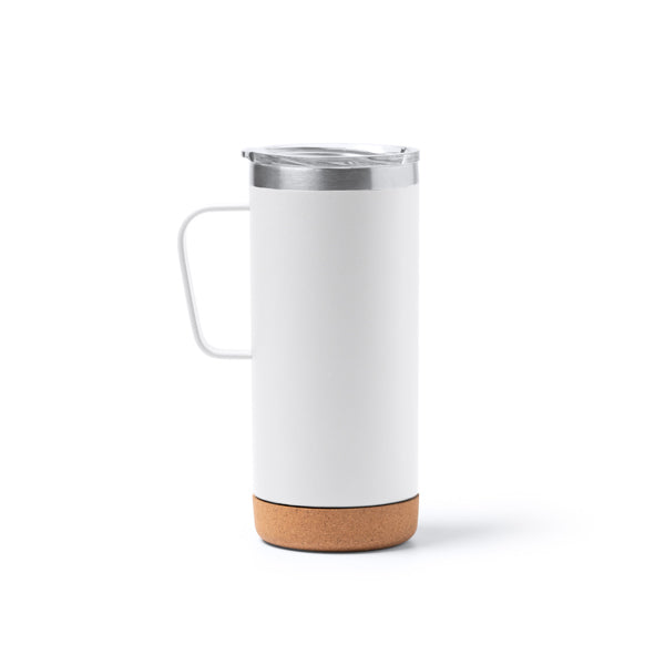 Stamina Beyron stainless steel and cork thermal cup 600 ml in white, ready for laser engraving