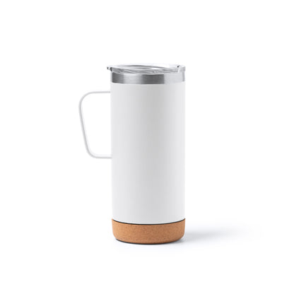 Stamina Beyron stainless steel and cork thermal cup 600 ml in white, ready for laser engraving